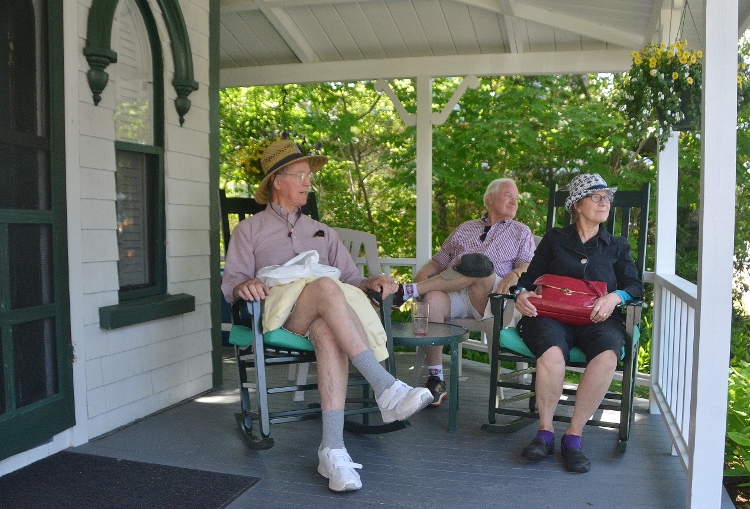 on the porch of the Dirty Dog